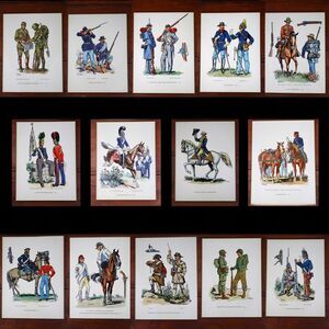 Set of 14 Vintage Fritz Kredel Illustrated military historic Color Wall Hangings